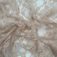Tan Diamond Flowers Pattern Stretch Lace Fabric 
