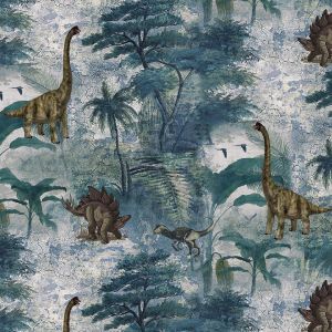 Dinosaur in the Forest Design 100% Cotton Quilting Fabric by the Yard