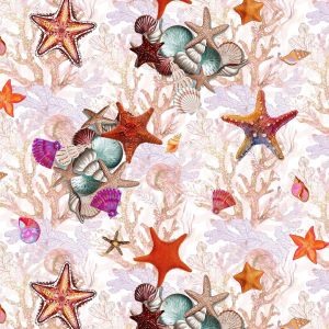 Coral and Shells Design 100% Cotton Quilting Fabric by the Yard