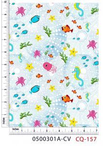 Acid Washed Sea Friends Design 100% Cotton Quilting Fabric by the Yard