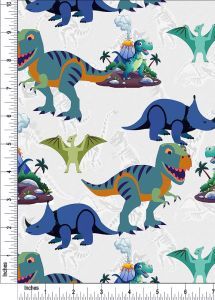 T-rex and Friends Design Printed on 100% Cotton Quilting Fabric by the Yard