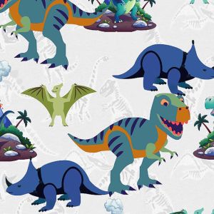 T-rex and Friends Design Printed on 100% Cotton Quilting Fabric by the Yard