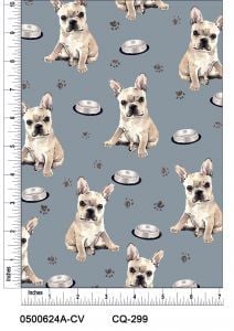 Frenchie Design Printed on 100% Cotton Quilting Fabric by the Yard