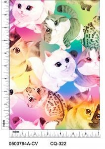 Rainbow Kittens Design Printed on 100% Cotton Quilting Fabric by the Yard