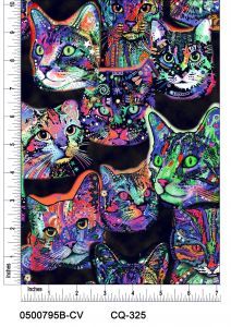 Phsycadelic Cats (cool) Design Printed on 100% Cotton Quilting Fabric by the Yard