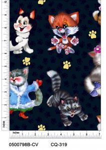 Cartoon Cats (Dark) Design Printed on 100% Cotton Quilting Fabric by the Yard
