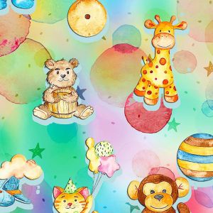 Watercolor Toys Design 100% Cotton Quilting Fabric by the Yard