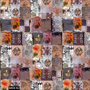 Vintage Flower Patchwork 100% Cotton Quilting Fabric by the Yard - (Grey, Plum and Spicy Orange)