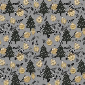 Golden Christmas (Grey) Design 100% Cotton Quilting Fabric by the Yard