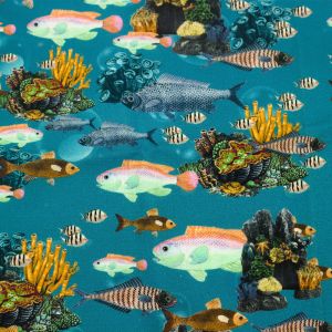 Curious Rainbow Fish Design 100% Cotton Quilting Fabric by the Yard