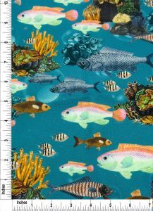 Curious Rainbow Fish Design 100% Cotton Quilting Fabric by the Yard