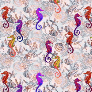 Sea Horse Party Design Printed 100% Cotton Quilting Fabric by the Yard