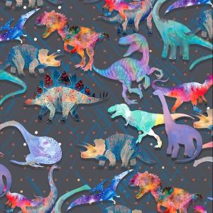 Painted Dinos Design Printed on 100% Cotton Quilting Fabric by the Yard