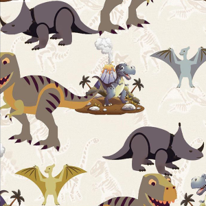 T-rex and Friends (brown) Design Printed on 100% Cotton Quilting Fabric by the Yard