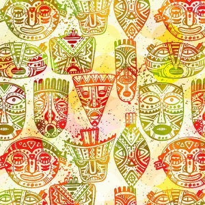 Painted masks (light) Design Printed on 100% Cotton Quilting Fabric by the Yard