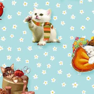 Fashion Kittens Design Printed on 100% Cotton Quilting Fabric by the Yard
