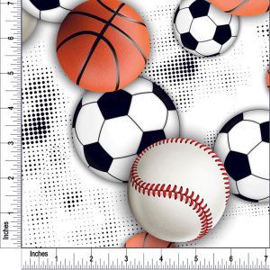 Sport Ball Design 100% Cotton Quilting Fabric by the Yard (White)