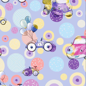 Pastel Cars Design 100% Cotton Quilting Fabric by the Yard