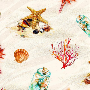 Colorful Coral and Shells Pattern Printed 100% Cotton Quilting Fabric