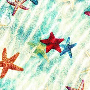 Colorful starfish in the Sea Design Printed on 100% Cotton Quilting Fabric