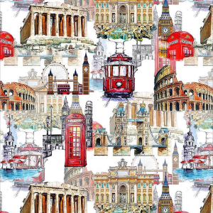 Trolly Through Rome Design 100% Cotton Quilting Fabric by the Yard