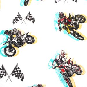 Motorcycle Race Pattern on 100% Cotton Quilting Fabric