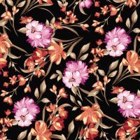 Black Orange Large Flowers Design Printed on Hi Multi Chiffon Washed Fabric