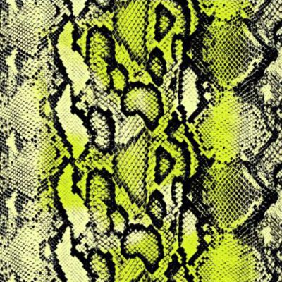 Lime Black Snake Skin Pattern Printed on Hi-Multi Chiffon Fabric