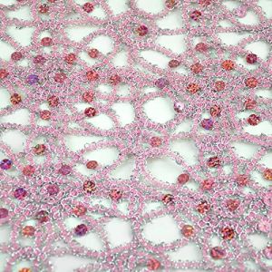 Flower Design with Pink Sequins Fabric by the Yard
