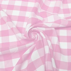 Pink Big Checkered Poplin Woven Fabric