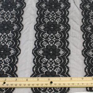 Black Lace Runner Fabric Floral Nylon Spandex Lace by the yard or wholesale - Mindy Pattern