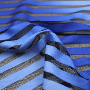Blue Ombre Jersey and Mesh Knit Stripe Mesh Lace Fabric by the Bolts - 40 Yards
