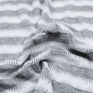 Ribbon Stripe Heather Gray White Stretch Knit Fabric