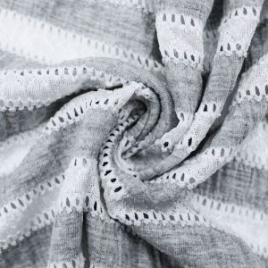 Ribbon Stripe Heather Gray White Stretch Knit Fabric by the Bolt - (GET 25 YARDS for ONLY $1/Yard)