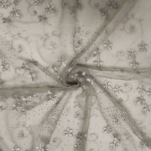 Gray Silver Fairy Garden Embroidered Lace Fabric by the Bolts - 40 Yards