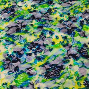Dark Teal Floral Print Stretch Lace Fabric by the Bolts - 40 Yards