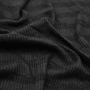 Black Charcoal 2 Tone Slub 2x2 Hacci Rib Rayon Poly Spandex Rib Knit Fabric by the Yard
