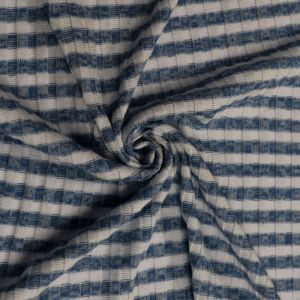 Denim Steel Dark Hacci  Stripe 6x6 Rib Knit Poly Rayon Spandex Hacci Fabric