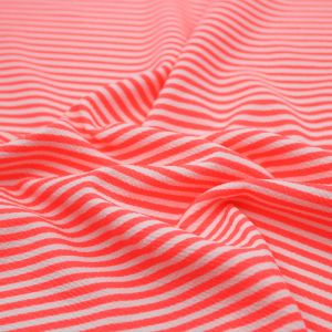 Neon Orange and White 0.4 Sripes Print Crepe Like Ponte Roma Fabric  - (GET 25 YARDS for ONLY $1/Yard)