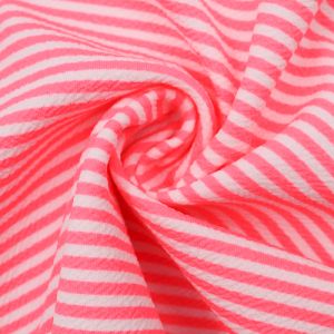 Neon Pink and White 0.4 Stripes Print Crepe Like Ponte Roma Fabric - (GET 45 YARDS for ONLY $1/Yard)