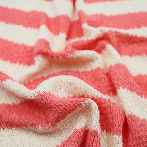 Coral Oatmeal Striped Light-Weight Soft and Stretchy Sweater Knit Fabric