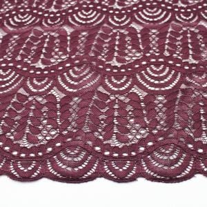 Plum Moringa Leaves Pattern on Lace Fabric by the Yard