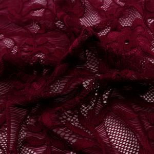 Burgundy Floral Pattern Nylon Spandex Scallop Lace Fabric 