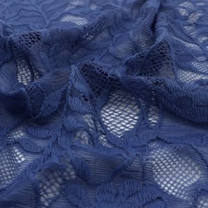 Denim Floral Pattern Nylon Spandex Scallop Lace Fabric 