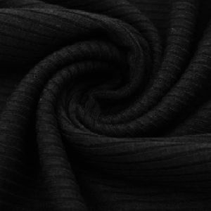 Black Poly Rayon Spandex 4x2 Rib Knit Fabric