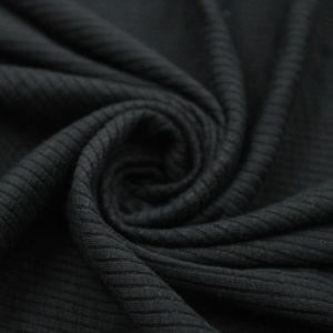 Black Poly Cotton Spandex  4x2 Rib Knit Fabric