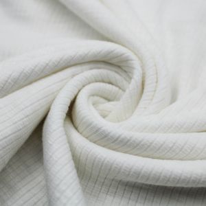 Offwhite Poly Cotton Spandex  4x2 Rib Knit Fabric