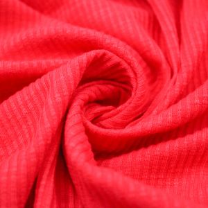 Red Scarlet Poly Cotton Spandex  4x2 Rib Knit Fabric