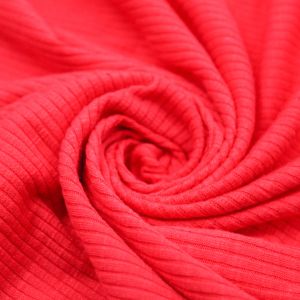 Red Poly Cotton Spandex  4x2 Rib Knit Fabric