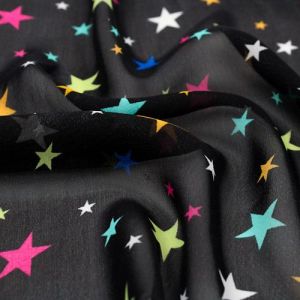 Black Chiffon with Colored Stars Chiffon Fabric by the BOLT - (GET 45 YARDS for ONLY $1/Yard)